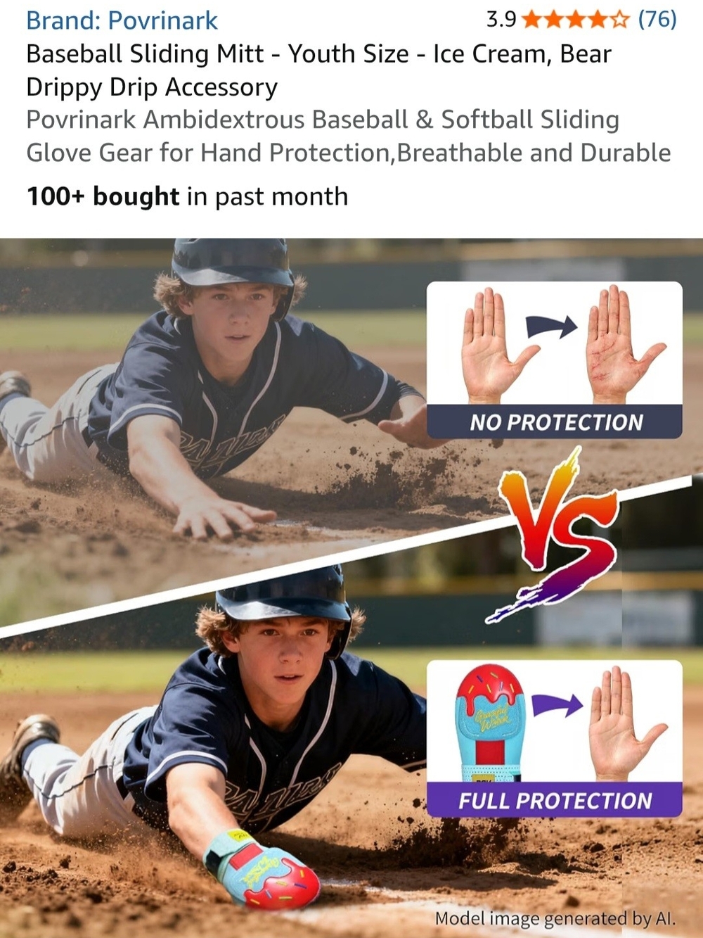 UE Kids Sliding Mitt in Ice Blue and Red with Drip Design